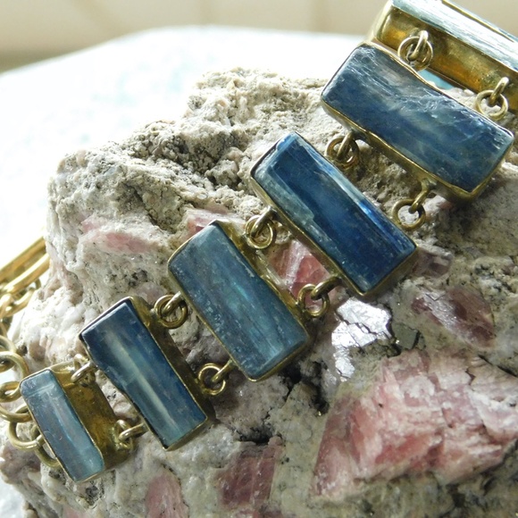 Hand Crafted Brass and Laboradite Bracelet - Picture 1 of 9